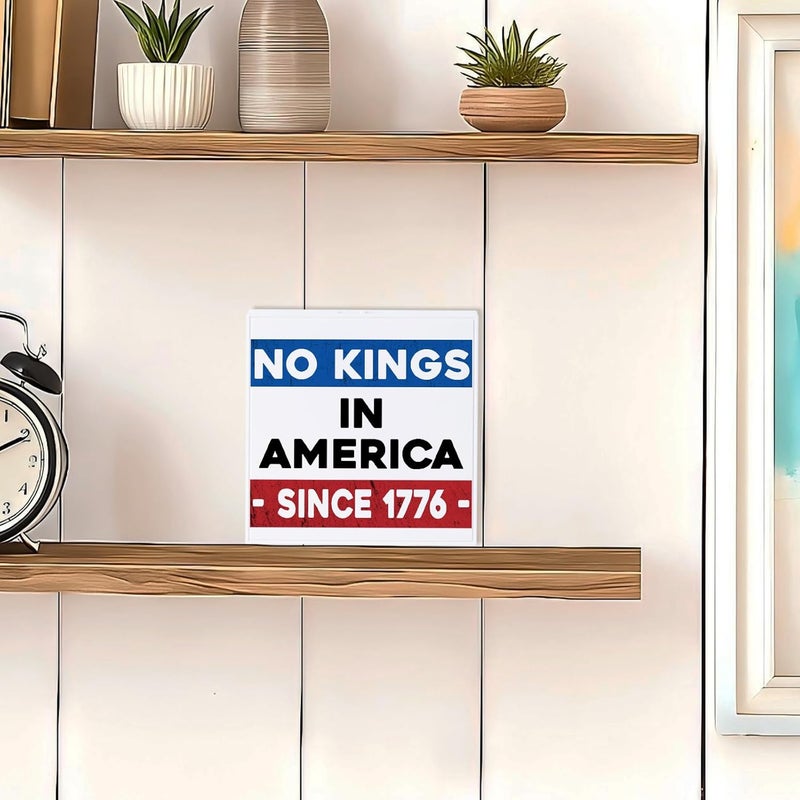 EXUBERIUM Mini No Kings Protest Sign No Kings In America Home Decor 4th of July Patriotic Desk Sign Memorial Day Decoration Independence Day Decor July 4th Table Decorations - Image 4